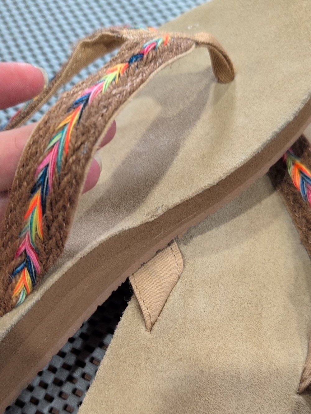 ✨Rare✨ Sanuk Fraidy Hemp Flip Flops Eco Comfort Rainbow Straps, Size 11